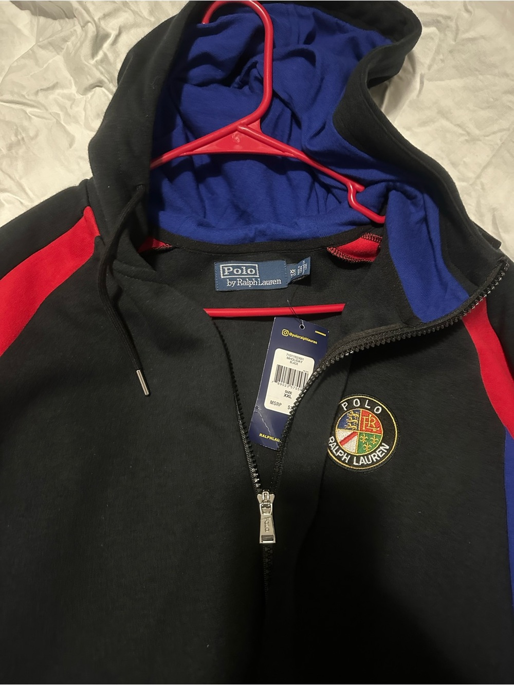 Polo by Ralph Lauren Black Zip Hoodie with Red & Blue Accents